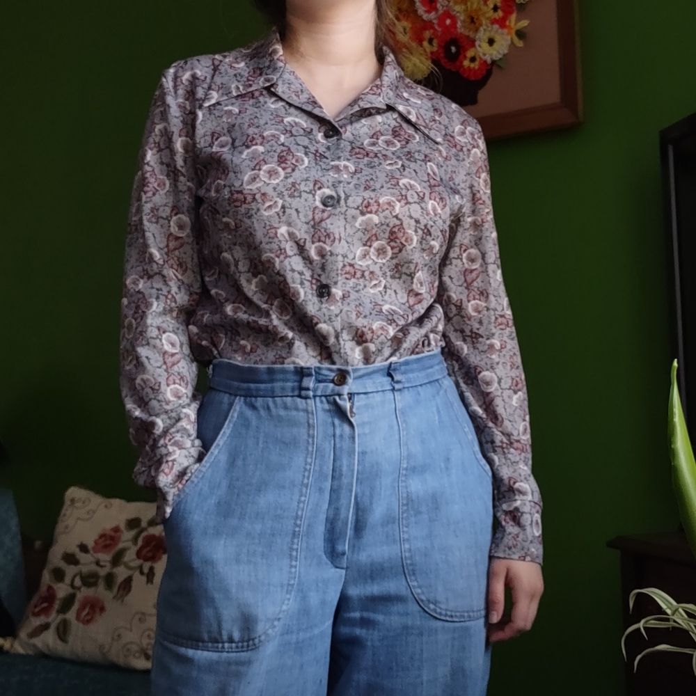 Vintage 70s Floral Button Down Shirt